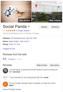 Social Panda Google Listing